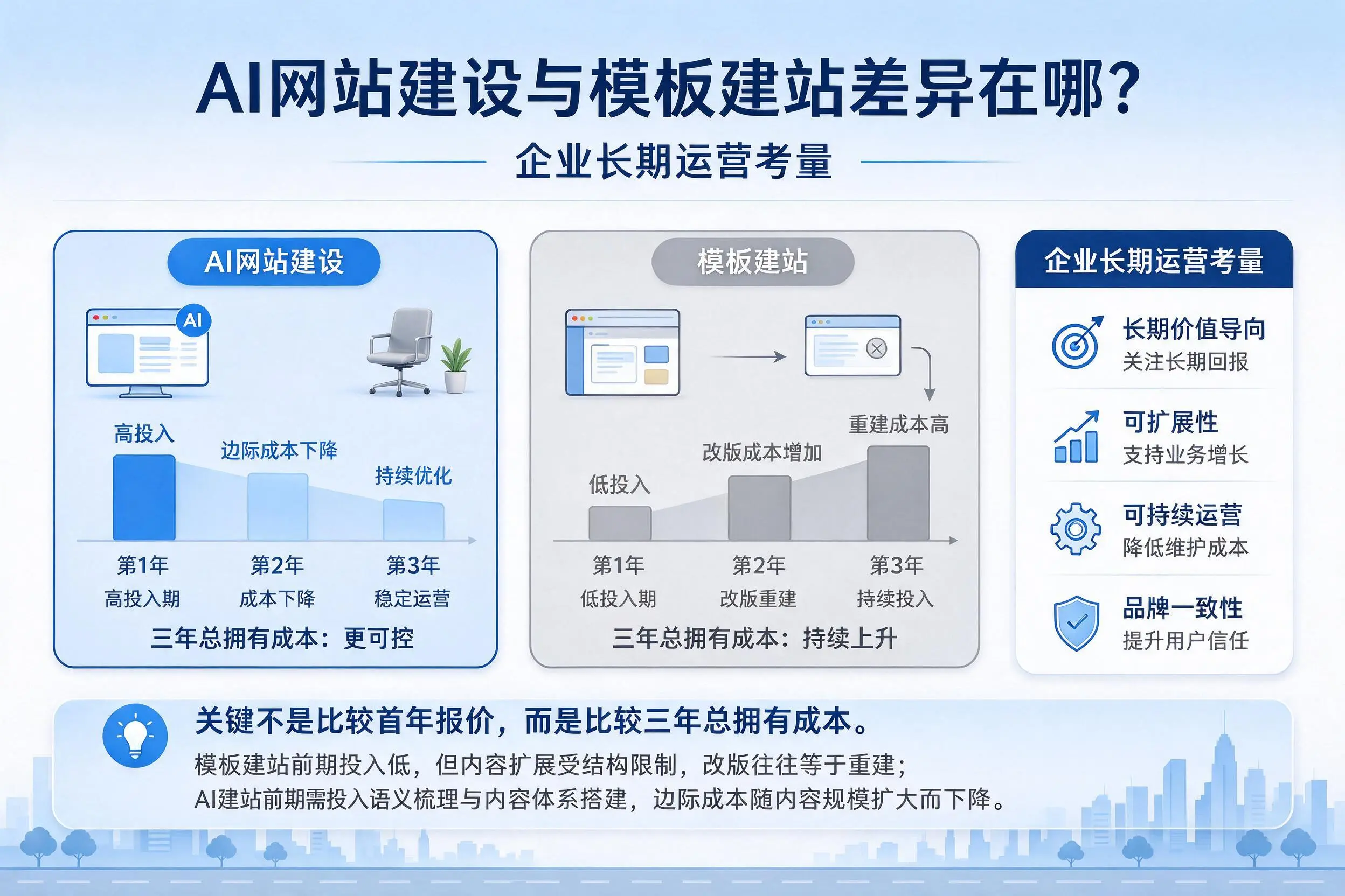 AI网站建设与模板建站差异在哪？攀枝花企业长期运营考量
